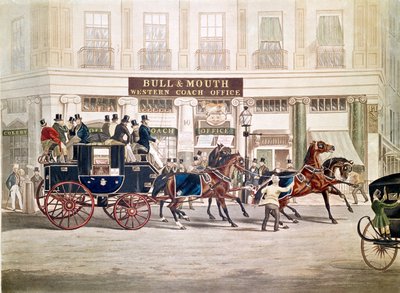 Regent"s Circus, Beaufort Coach Abfahrt vom Bull and Mouth, von Shayer und Hunt von English School