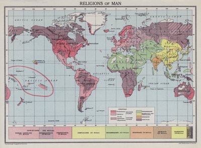 Religionen der Menschheit (Farblithografie) von English School