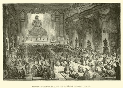 Religiöse Zeremonie in einem chinesischen Lamasery, buddhistischer Tempel von English School