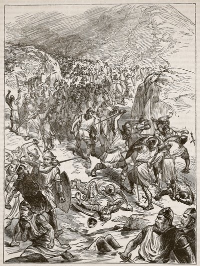 Zurückweisung der Engländer bei Corwen, Illustration aus Cassells Illustrierter Geschichte Englands von English School
