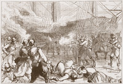 Zurückweisung der spanischen Soldaten in Amsterdam, Illustration aus Die Geschichte des Protestantismus von James Aitken Wylie, veröffentlicht 1878 von English School