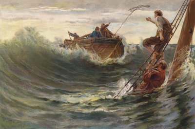 Rettung von Männern nach einem Schiffswrack von English School