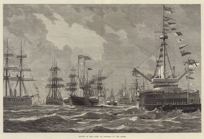 Überprüfung der Flotte in Spithead durch die Königin (Gravur) von English School