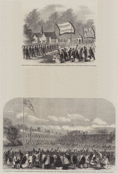 Parade der Lancashire Rifle Volunteers im Knowsley Park (Stich) von English School