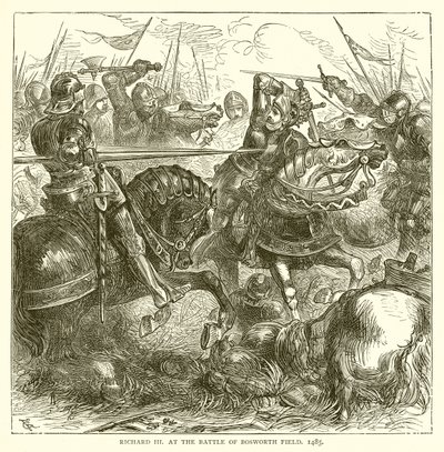 Richard III. in der Schlacht von Bosworth Field, 1485 von English School