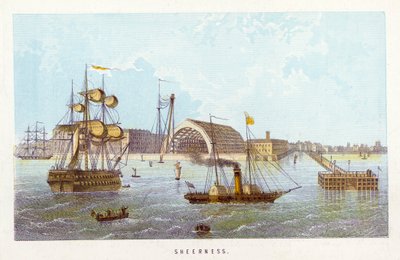 Themse: Sheerness (farbige Gravur) von English School