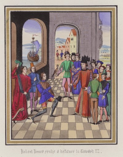 Robert Bruce trotzt König Edward III. von English School