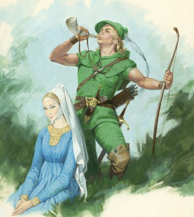 Robin Hood bläst ein Horn von English School