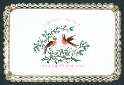 Rotkehlchen tragen Hüte, Weihnachtskarte von English School