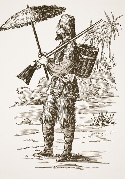 Robinson Crusoe, Illustration aus Die Geschichte von Robinson Crusoe: Eine Adaption für Kinder nach Defoes Sprache, veröffentlicht von Griffith Farran Browne & Co. Limited, London von English School
