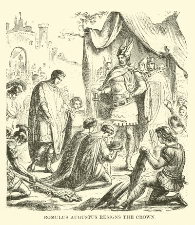 Romulus Augustus legt die Krone nieder von English School