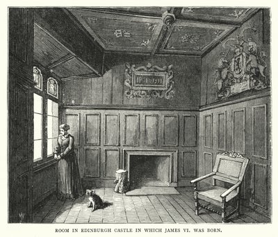 Zimmer im Edinburgh Castle, in dem James VI geboren wurde von English School