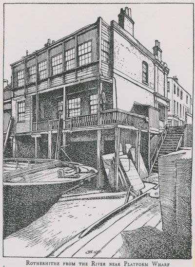 Rotherhithe vom Fluss Thames nahe Platform Wharf; The Angel von English School