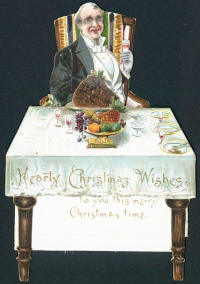 Dicker Mann am Tisch, Weihnachtskarte von English School