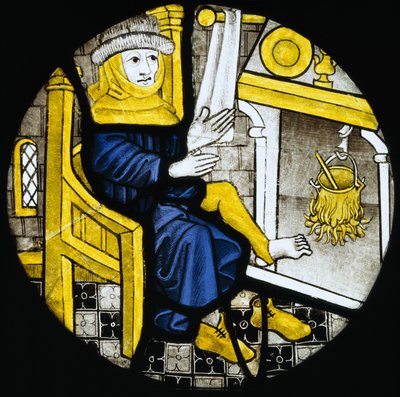 Rundbild, das den Monat Februar darstellt, Ende des 15. Jahrhunderts (Buntglas) von English School