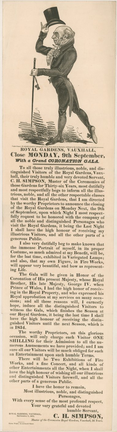 Königliche Gärten, Vauxhall. Krönungsgala, 9. September 1833 von English School