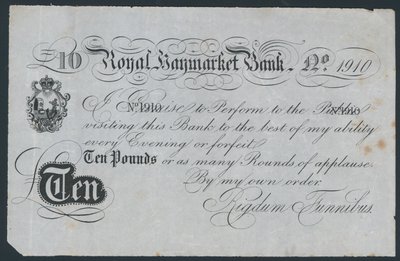 Royal Haymarket Bank, scherzhafte Theaterbanknote von English School