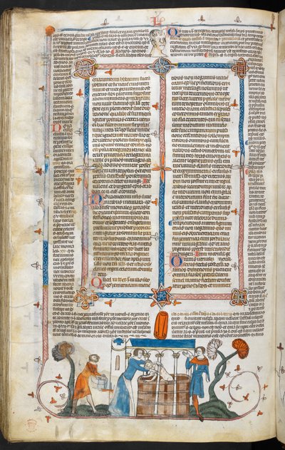 Royal MS 10 IV f.297v Baden eines Pestopfers und Randdekoration, Illustration aus 