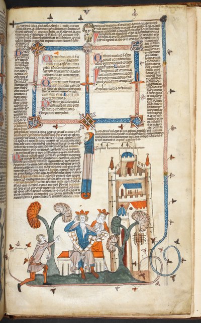Der König, die Königin und ihr Schloss mit Randverzierung, Illustration aus den 
