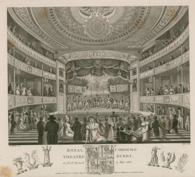 Königliches Theater, Cobourg, Surrey, wie es erstmals im Mai 1818 eröffnet wurde von English School