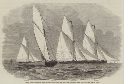 Regatta des Royal Yacht Squadron, das Rennen um den Pokal Ihrer Majestät, der erste Schlag vor Old Castle Point von English School