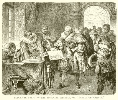 Rudolf II. gewährt die böhmische Charta oder Majestätsbrief von English School