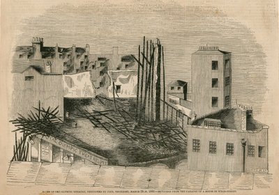 Ruinen des Olympic Theaters, durch Feuer zerstört, 29. März 1849 von English School