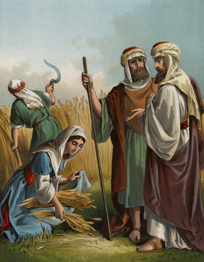 Ruth, die auf dem Feld von Boas Ähren liest von English School