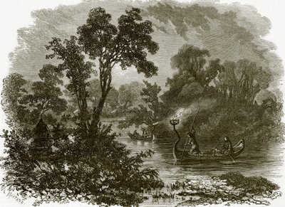 Salteaux-Indianer beim Nachtfischen von English School