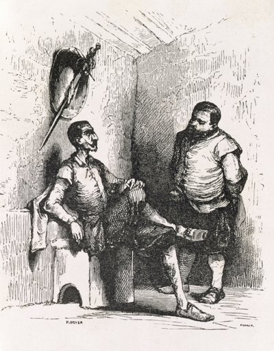 Sancho: Ich sollte ein seltener Vermieter sein, Illustration aus Akt II, Szene I von Don Quixote in England. Eine Komödie, graviert von P. Soyer von English School