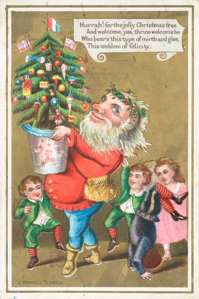 Weihnachtsmann trägt Weihnachtsbaum, Weihnachtskarte von English School