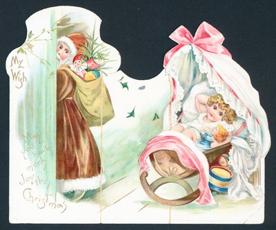 Weihnachtsmann besucht Baby in der Wiege von English School