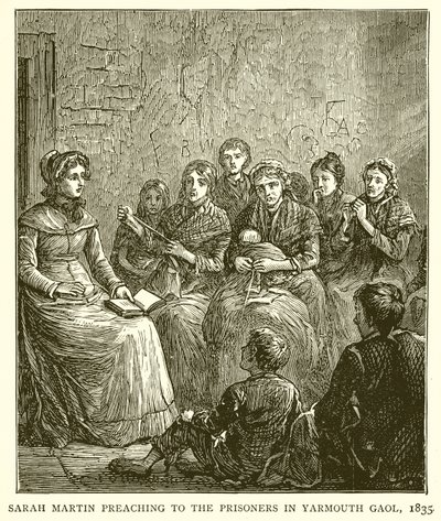 Sarah Martin predigt den Gefangenen im Gefängnis von Yarmouth, 1835 von English School