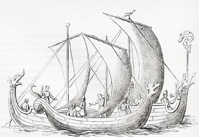 Sächsische Schiffe, nach einer Gravur in Strutts Chronicle of England, aus Old England: A Pictorial Museum, veröffentlicht 1847 von English School