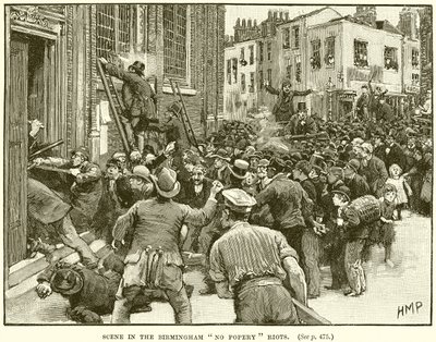 Szene in den Birmingham No Popery Riots von English School