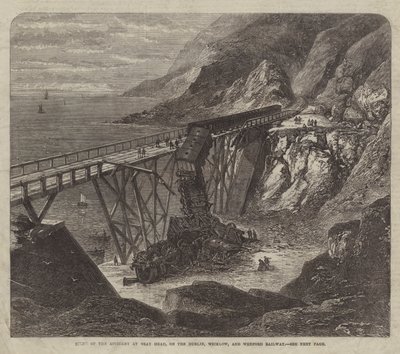 Unfallstelle bei Bray Head, auf der Dublin, Wicklow und Wexford Railway (Gravur) von English School
