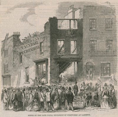 Szene der kürzlichen tödlichen Feuerwerksexplosion in Lambeth von English School