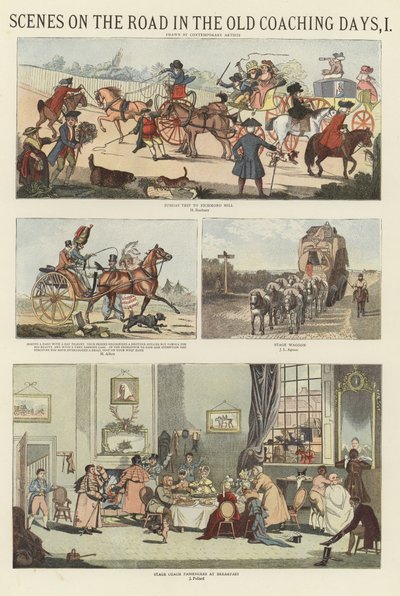 Szenen auf der Straße in den alten Kutschertagen von English School