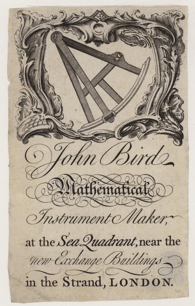 Hersteller wissenschaftlicher Instrumente, John Bird, Visitenkarte von English School