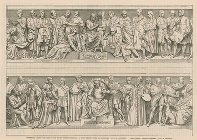 Skulpturen um die Basis des Prince Consort Memorial (Stich) von English School