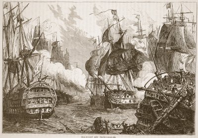 Seeschlacht vor Trincomalee, Illustration aus Cassells Illustrierter Geschichte Indiens von James Grant, veröffentlicht 1879 von English School