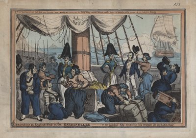 Durchsuchung eines britischen Schiffes in den Dardanellen, oder unser treuer Verbündeter zeigt seinen Respekt vor der britischen Flagge (farbige Gravur) von English School