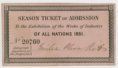 Saisonkarte für den Eintritt zur Großen Ausstellung von 1851 von English School