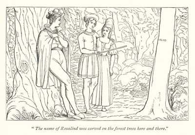 Wie es euch gefällt; Orlando sieht Rosalind verkleidet als Ganymed (Stich) von English School