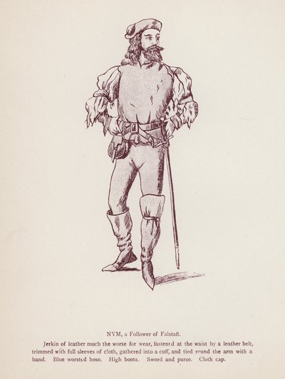 Shakespeares Die lustigen Weiber von Windsor: Nym, ein Anhänger von Falstaff (Lithographie) von English School