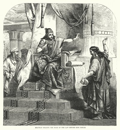 Schafan liest das Gesetzbuch vor König Josia (Gravur) von English School