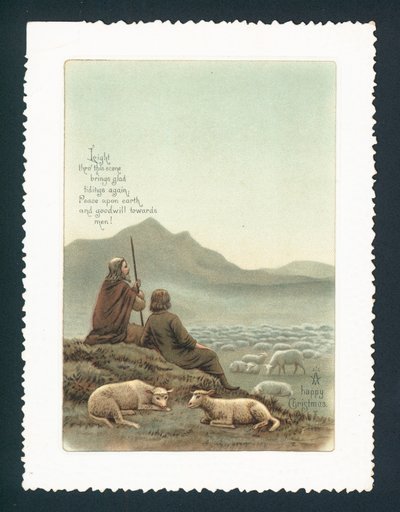 Hirte und Schafe, Weihnachtskarte von English School