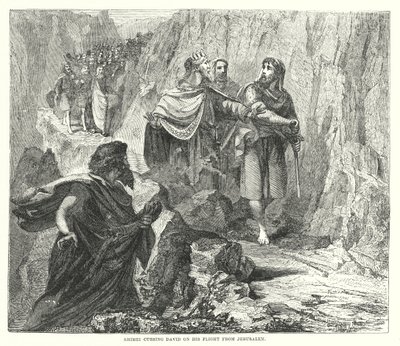 Schimi verflucht David auf seiner Flucht aus Jerusalem (Gravur) von English School