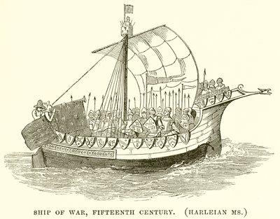 Kriegsschiff, fünfzehntes Jahrhundert. (Harleian Ms.) von English School