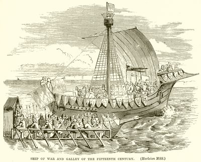 Kriegsschiff und Galeere des fünfzehnten Jahrhunderts von English School